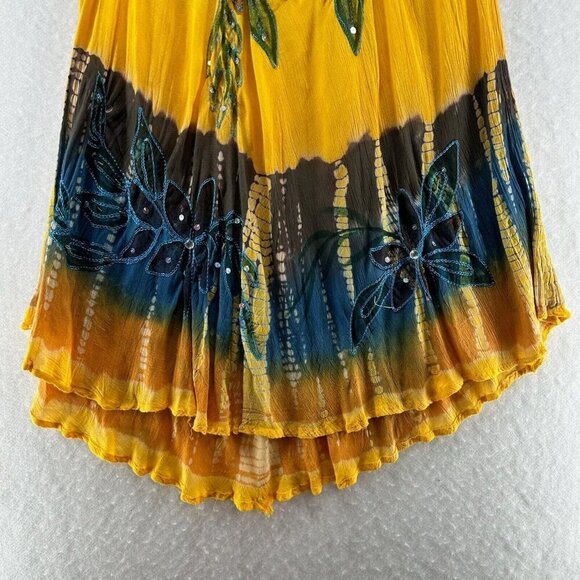 Sunflower Dress FS Tank Mini Floral Embroidered Tie Dye Crinkled Gauze Yellow - Picture 4 of 11